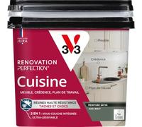 V33 Peinture Cuisine - Rénovation Perfection® - Haute Résistance taches et Chocs - Ultra-Lessivable - Meuble - Crédence - Plan de travail - Kaki Brut satin - 750ml