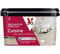 V33 Peinture Cuisine - Rénovation Perfection® - Haute Résistance taches et Chocs - Ultra-Lessivable - Meuble - Crédence - Plan de travail - Café Crème mat - 2L