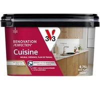 V33 Peinture Cuisine - Rénovation Perfection® - Haute Résistance taches et Chocs - Ultra-Lessivable - Meuble - Crédence - Plan de travail - Kit Effet Bois Chêne Moyen - 750ml