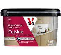 V33 Peinture Cuisine - Rénovation Perfection® - Haute Résistance taches et Chocs - Ultra-Lessivable - Meuble - Crédence - Plan de travail - Kit Effet Bois Chêne Naturel - 750ml