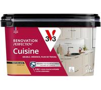 V33 Peinture Cuisine - Rénovation Perfection® - Haute Résistance taches et Chocs - Ultra-Lessivable - Meuble - Crédence - Plan de travail - Jaune Cuir satin - 2L