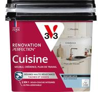 V33 Peinture Cuisine - Rénovation Perfection® - Haute Résistance taches et Chocs - Ultra-Lessivable - Meuble - Crédence - Plan de travail - Bleu Nordique satin - 750ml