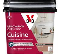 V33 Peinture Cuisine - Rénovation Perfection® - Haute Résistance taches et Chocs - Ultra-Lessivable - Meuble - Crédence - Plan de travail - Brun Ocré satin - 750ml