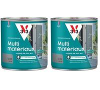 V33 Peinture extérieure Multi-matériaux, Gris galet satin 0,5L (Lot de 2)