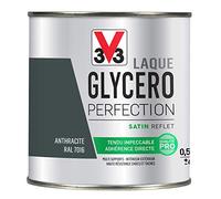V33 Peinture Laque Glycéro Satin Anthracite 0,5L | Tendu impeccable, Adhérence directe, Multi-supports, Intérieur-Extérieur, Haute résistance taches et chocs