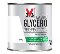 V33 Peinture Laque Glycéro Satin Blanc 0,5L | Tendu impeccable, Adhérence directe, Multi-supports, Intérieur-Extérieur, Haute résistance taches et chocs