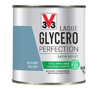 V33 Peinture Laque Glycéro Satin Bleu Iodé 0,5L | Tendu impeccable, Adhérence directe, Multi-supports, Intérieur-Extérieur, Haute résistance taches et chocs