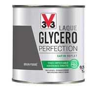 V33 Peinture Laque Glycéro Satin Brun Poivre 0,5L | Tendu impeccable, Adhérence directe, Multi-supports, Intérieur-Extérieur, Haute résistance taches et chocs