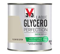 V33 Peinture Laque Glycéro Satin Fleur de Coton 0,5L | Tendu impeccable, Adhérence directe, Multi-supports, Intérieur-Extérieur, Haute résistance taches et chocs