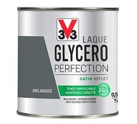V33 Peinture Laque Glycéro Satin Gris Ardoise 0,5L | Tendu impeccable, Adhérence directe, Multi-supports, Intérieur-Extérieur, Haute résistance taches et chocs