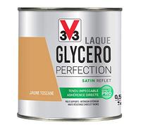 V33 Peinture Laque Glycéro Satin Jaune Toscane 0,5L | Tendu impeccable, Adhérence directe, Multi-supports, Intérieur-Extérieur, Haute résistance taches et chocs