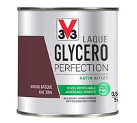 V33 Peinture Laque Glycéro Satin Rouge Basque 0,5L | Tendu impeccable, Adhérence directe, Multi-supports, Intérieur-Extérieur, Haute résistance taches et chocs