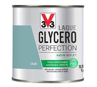V33 Peinture Laque Glycéro Satin Sauge 0,5L | Tendu impeccable, Adhérence directe, Multi-supports, Intérieur-Extérieur, Haute résistance taches et chocs