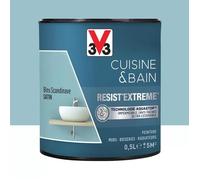 V33 Peinture multi-supports monocouche Cuisine Bain Resist'Extrême Satin,Bleu scandinave,0,5L