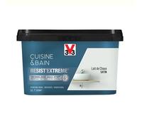 V33 Peinture multi-supports monocouche Cuisine Bain Resist'Extrême Satin,Lait de Chaux,2L
