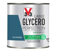 V33 Peinture multi-supports monocouche Laque Glycéro satin, Bleu Amazone, 0,5L