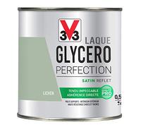 V33 Peinture multi-supports monocouche Laque Glycéro satin, Lichen, 0,5L | Tendu impeccable, Adhérence directe, Multi-supports, Intérieur-Extérieur, Haute résistance taches et chocs