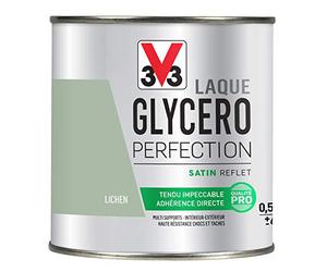V33 Peinture multi-supports monocouche Laque Glycéro satin, Lichen, 0,5L | Tendu impeccable, Adhérence directe, Multi-supports, Intérieur-Extérieur, Haute résistance taches et chocs