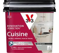 V33 Peinture Rénovation Perfection® Cuisine Gris Loft Satin 750ml | Haute Résistance taches et Chocs - Ultra-Lessivable - Meuble - Crédence - Plan de travail