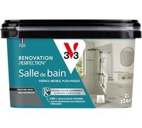 V33 Peinture Rénovation Perfection® Salle de Bain Gris Anthracite Satin 2L | Haute Adhérence - Barrière Hydrofuge - Sous-Couche intégrée - Ecolabel - Faïence - Meuble - Plan Vasque