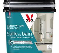 V33 Peinture Rénovation Perfection® Salle de Bain Seigle Satin 750ml | Haute Adhérence - Barrière Hydrofuge - Sous-Couche intégrée - Ecolabel - Faïence - Meuble - Plan Vasque