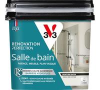V33 Peinture Rénovation Perfection® Salle de Bain Voile de Coton Sat 750ml | Haute Adhérence - Barrière Hydrofuge - Sous-Couche intégrée - Ecolabel - Faïence - Meuble - Plan Vasque