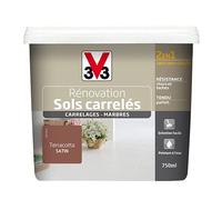 V33 Peinture Rénovation Sols Carrelés (Carrelages - Marbres) 2 en 1 Satin Terracotta 0,75 L