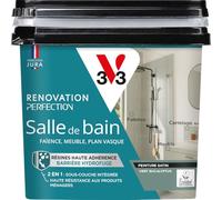 V33 Peinture Salle de Bain - Rénovation Perfection® - Haute Adhérence - Barrière Hydrofuge - Sous-Couche intégrée - Ecolabel - Faïence - Meuble - Plan Vasque - Eucalyptus satin 750ml