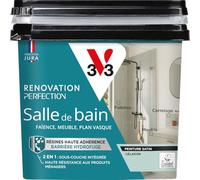V33 Peinture Salle de Bain - Rénovation Perfection® - Haute Adhérence - Barrière Hydrofuge - Sous-Couche intégrée - Ecolabel - Faïence - Meuble - Plan Vasque - Céladon satin 750ml