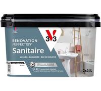 V33 Peinture Sanitaire - Rénovation Perfection® - Haute Adhérence - Lavabo - Baignoire - Bac de Douche - Blanc satin - 1L
