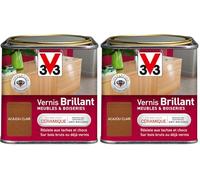 V33 Vernis intérieur Brillant meubles & boiseries, Acajou clair 0,5L (Lot de 2)