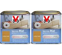 V33 Vernis intérieur Mat meubles & boiseries, Chêne doré 0,5L (Lot de 2)