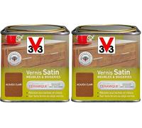 V33 Vernis intérieur Satin meubles & boiseries, Acajou clair 0,5L (Lot de 2)