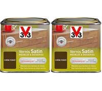 V33 Vernis intérieur Satin meubles & boiseries, Chêne foncé 0,5L (Lot de 2)