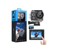 V50 Elite Caméra Sport avec Carte Mémoire MicroSDXC 128Go, 4K 60fps 20MP WiFi Télécommande Commande Vocale Ecran Tactile EIS