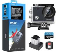 V50Xcaméra De Sport Avec Carte Mémoire Microsdxc U3 64 Go,Action Camera Sport 4K 30Fps Ultra Full Hd Stabilisateur Avec Télécommande Écran Tactile Angle Réglable Kit D'Accessoires