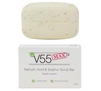 V55 MAX Salicylic Acid, Tea Tree Oil and Sulphur Soap Scrub for Spots Blackheads Milia Blemishes Problem Skin Suitable and Safe for those Prone to Acne - Paraben and Cruelty FREE - 100 grams