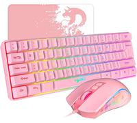 V700 Ensemble Clavier Et Souris De Jeu,Clavier De Jeu 60%,Disposition Compacte 61 Touches,Rétroéclairage Rvb,Souris À Capteur Optique Avec Lumière Led Colorée,Jusqu'À 3600 Dpi,Pour Pc,Mac-Rose