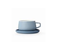 Viva Scandinavia Tasse à thé en porcelaine, tasse à thé avec sous-tasse, design moderne 300 ml, bleu brumeux