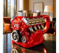 V8/6 Tasse à café rétro en acier inoxydable 3D avec isolation à double paroi pour voiture avec poignée, parfaite pour la fête des pères, mari, mécanicien, amateur de voiture