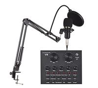 V8 Carte son externe avec condensateur avec table de mixage réglable et bras ciseaux de suspension pour streaming, karaoké, chant, enregistrement de musique, podcast, DJ