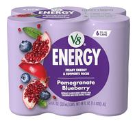 V8 +ENERGY Boisson énergisante à la grenade et aux myrtilles, fabriquée avec de vrais jus de légumes et de fruits, canette de 237 ml (lot de 6)