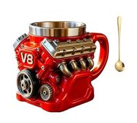V8 Engine Coffee Mug, Retro Engine Coffee Mug, V8 Engines Stainless Steel Cup, 3D Engine Style Stainless Steel Coffee Cup (Red)