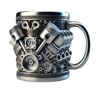 V8 Tasse en acier inoxydable avec moteurs 3D, bougie d'allumage, tasse à café en forme de moteur V6, cadeau créatif pour les amateurs de voitures et les fans de course (v8)