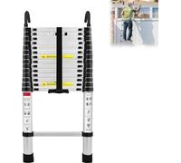 VA-Cerulean 3.8M Aluminium Echelle télescopique avec 2 crochets amovibles, Echelle à coulisse, Antidérapante Echelle multi-usage Capacité de charge max 150 kg