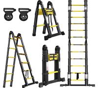VA-Cerulean Alu Teleskopleiter Klappleiter 3,8m Escabeau coulissant Echelle à barreaux Echelle d'appui Echelle à coulisse Echelle à rallonges Aluleiter Teleskop-Design Echelle polyvalente, noir