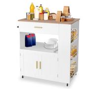 VA-Cerulean Chariot de cuisine, îlot de cuisine avec tiroir et plan de travail, armoire de cuisine sur roulettes, chariot de service en bois, chariot d'îlot de cuisine, blanc, 75 x 46 x 92,5 cm