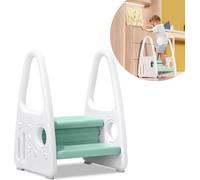 VA-Cerulean Enfants Tabouret marchepied Tour d'apprentissage Petit enfant Tabouret marchepied Tabouret debout à 2 marches en plastique pour chambre d'enfant, cuisine et salle de bain, vert