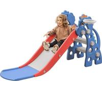 VA-Cerulean Enfants Toboggan autoportant 3 en 1 Structure d'escalade, Toboggan pour enfants Panier de basket-ball Toboggan pour enfants for Indoor et Outdoor à partir de 1 an, Toboggan de jardin Tobog