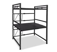 VA-Cerulean Étagère de cuisine extensible à 3 niveaux avec 8 crochets, plan de travail de cuisine pour grille-pain, bouilloire, bouteille d'épices, noir